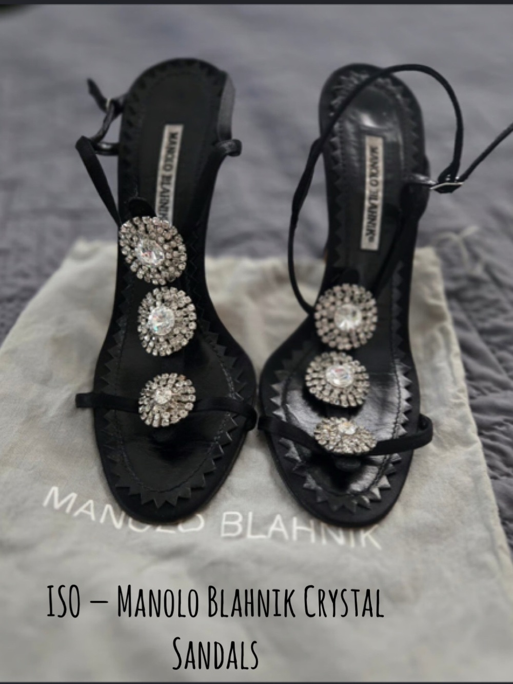 Manolo Blahnik Black Crystal Embellished Slingback Sandals